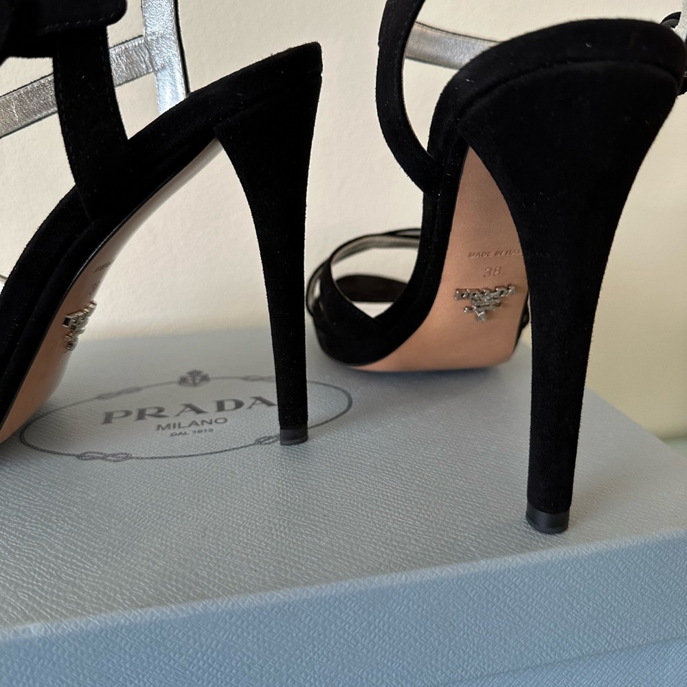 Prada Black Suede Crisscross Ankle-Strap Sandals